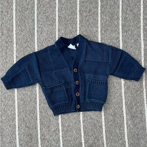 Zara Navy Blue Knit Cardigan with Wooden Buttons
